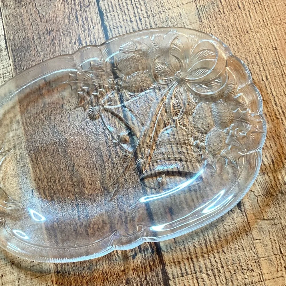 MIKASA Crystal Holiday Bells Oblong Plate 10 1/4” Japan EUC Christmas‎ Dish